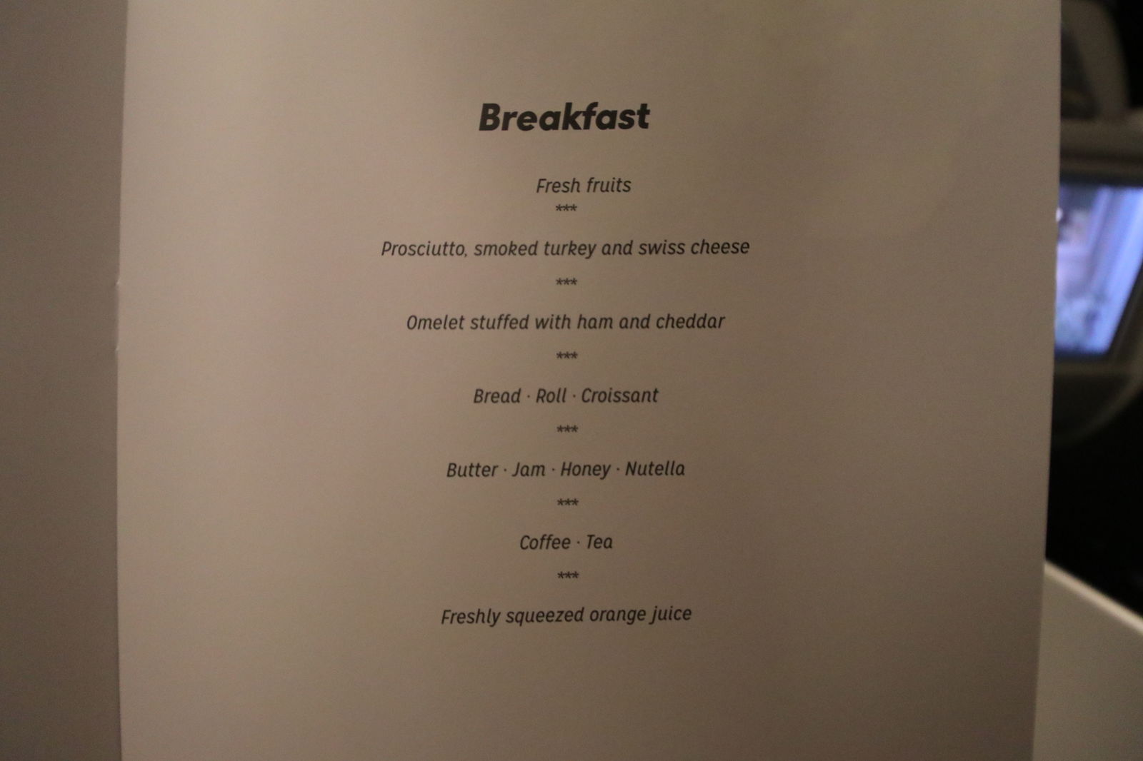 Condor Business Class Menu