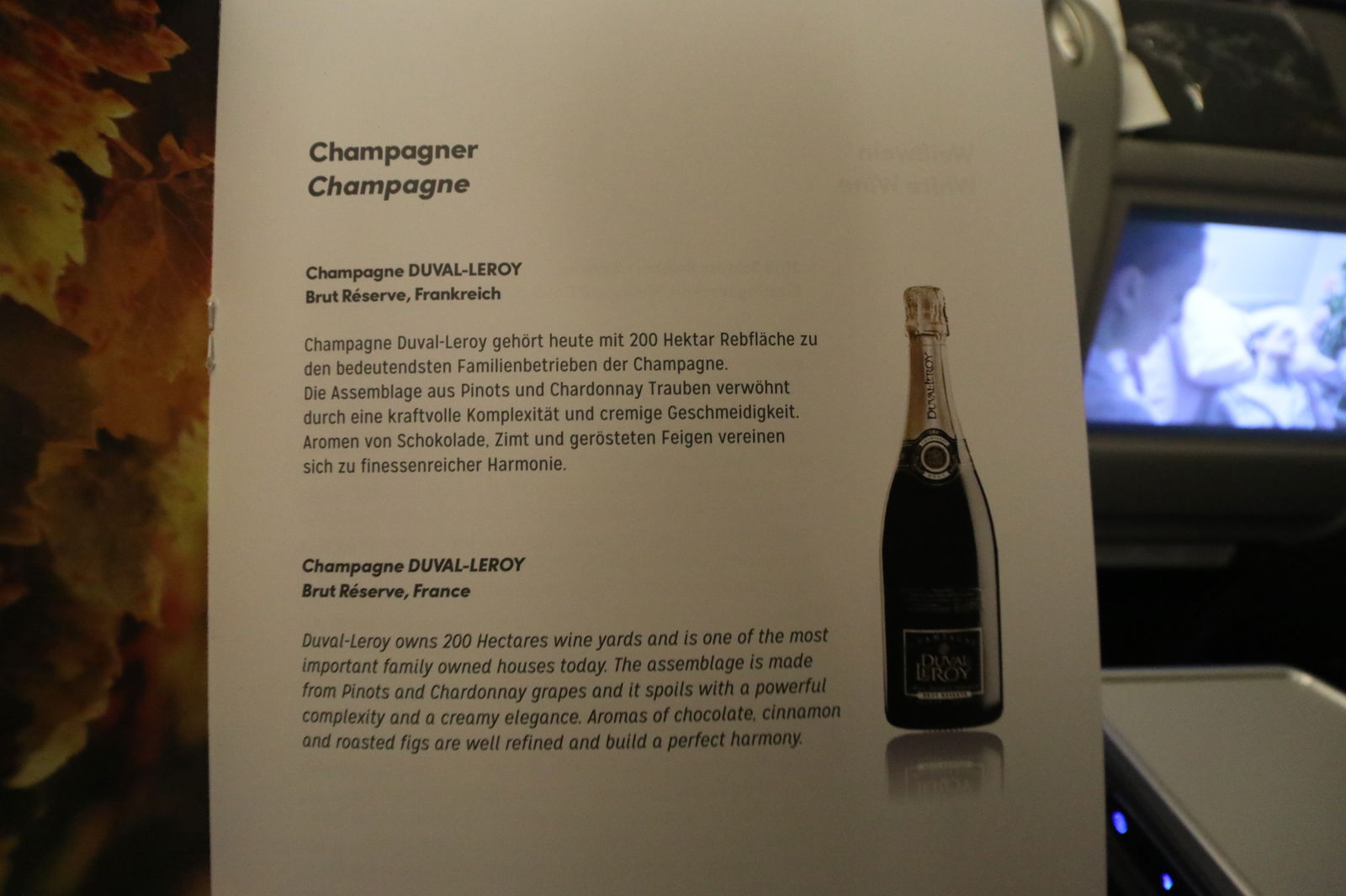 Condor Business Class Menu