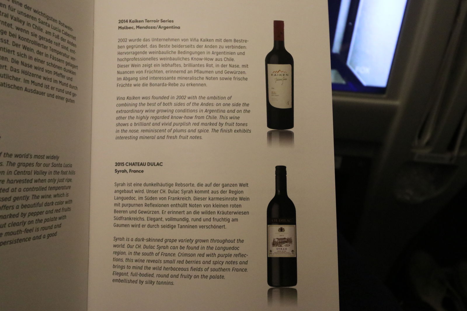 Condor Business Class Menu