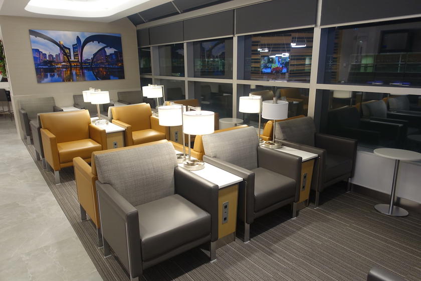 Seating area inside the American Airlines Admirals Club in Toronto