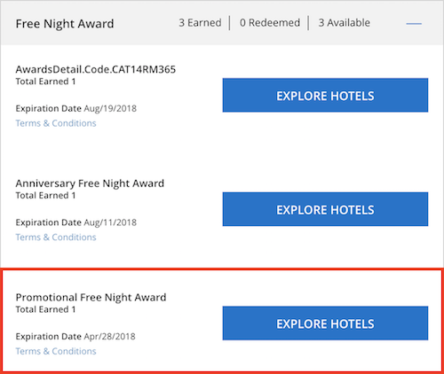 hyatt free night certificate points expired