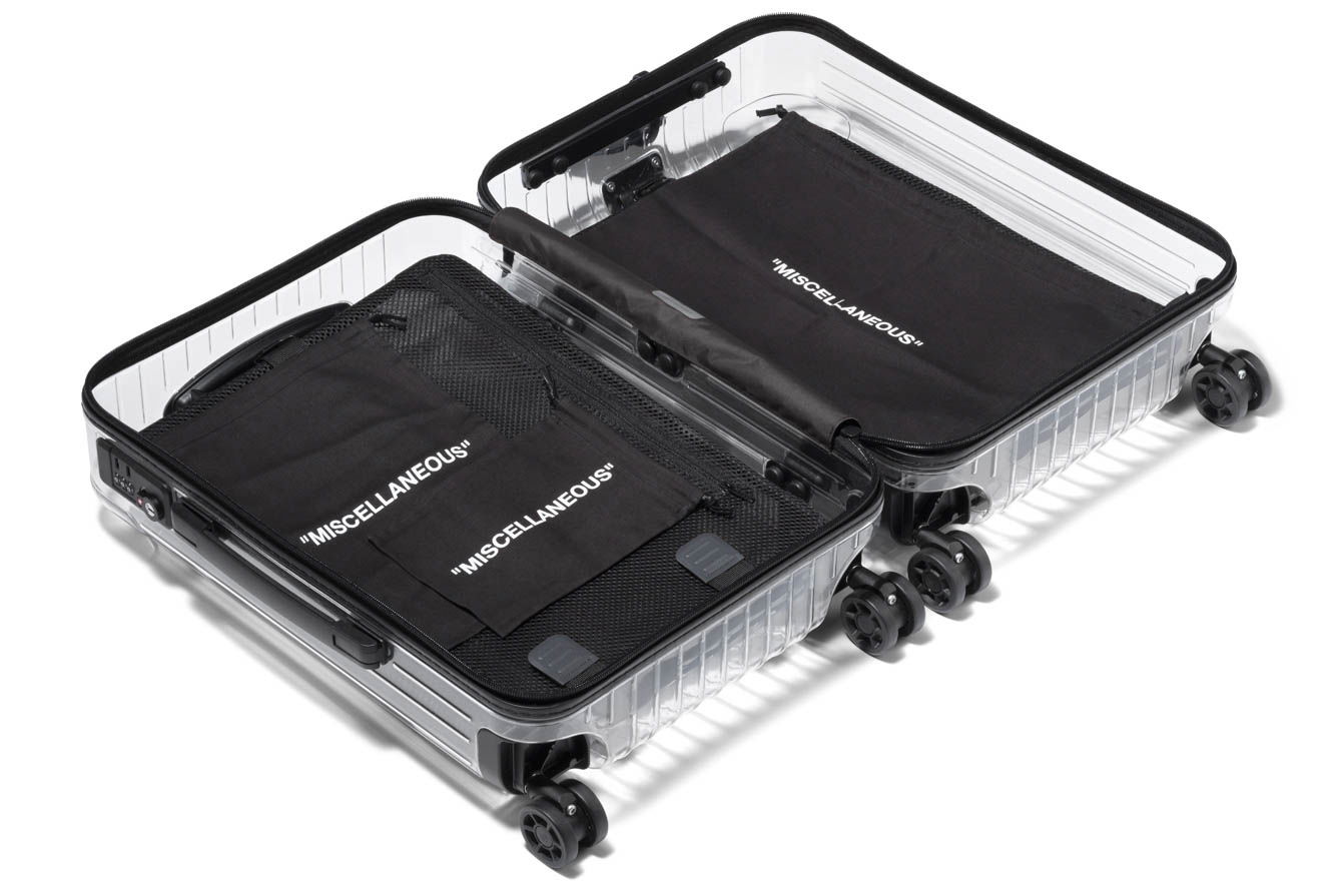 off-white bares your belongings in transparent rimowa luggage collection