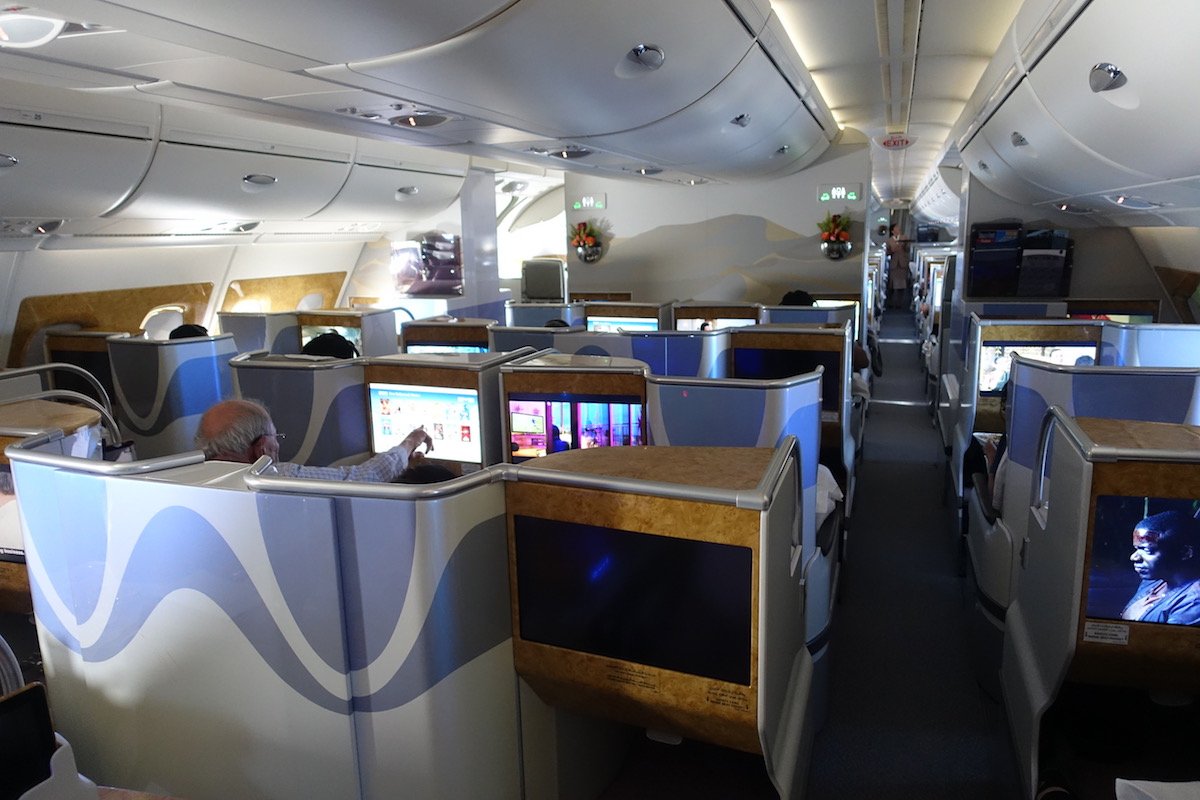 Emirates A380 business class cabin.