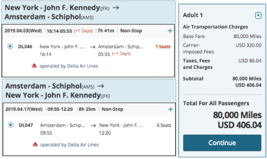 Korean SkyPass New York to Amsterdam