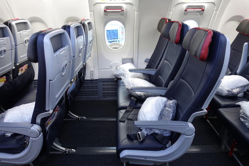 Business class seats in an American Airlines Boeing 737 MAX cabin