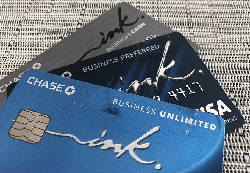 A selection of Chase Ink Business credit cards displayed together