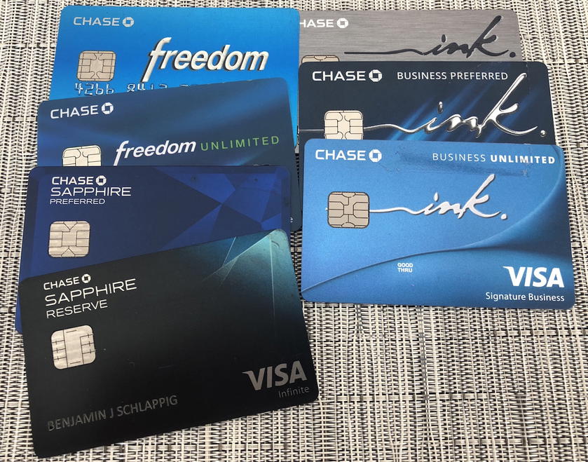 Several Chase credit cards displayed together