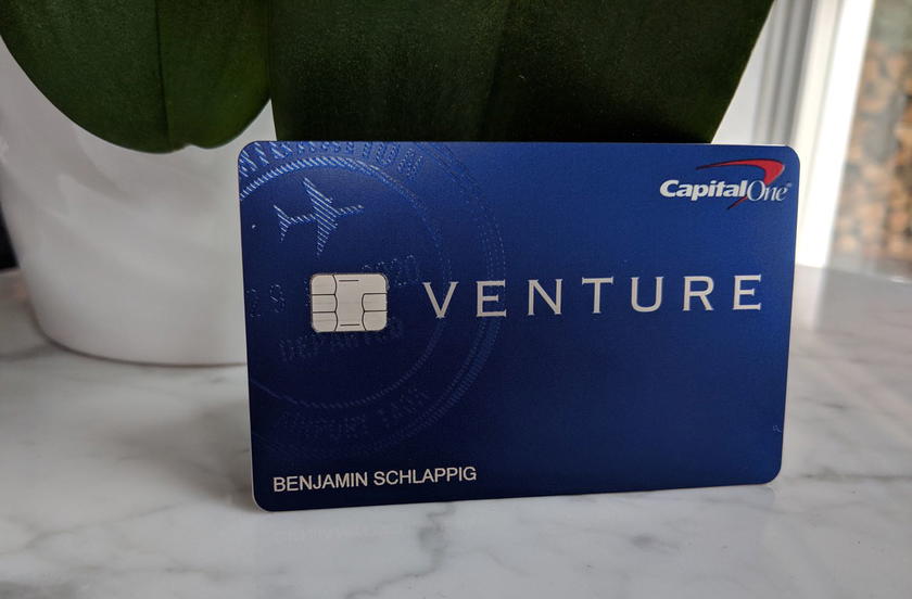 Capital One Venture credit card on a flat surface