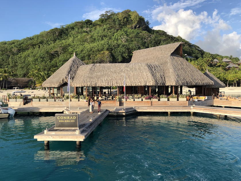 Overwater bungalows at the Conrad Bora Bora Nui resort