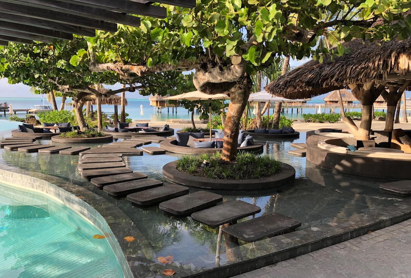 Overwater bungalows at the Conrad Bora Bora resort