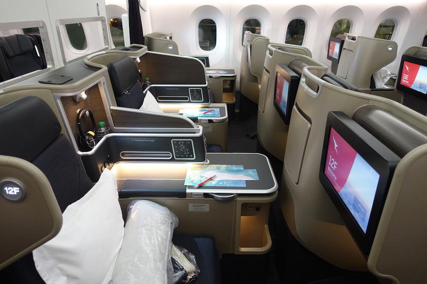 Qantas business class seat aboard a Boeing 787