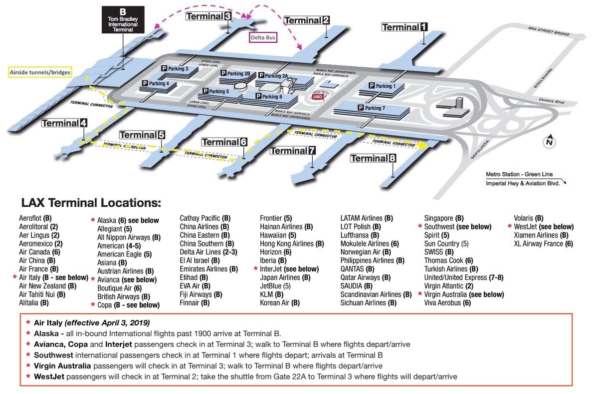 Los Angeles International Airport Airline Location Terminal Map 