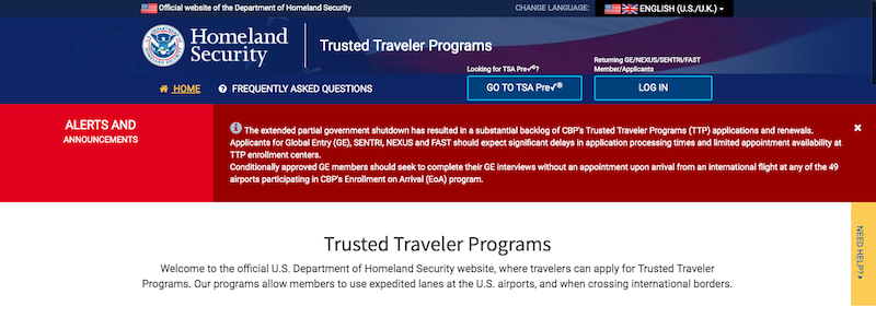 ttp global entry login page