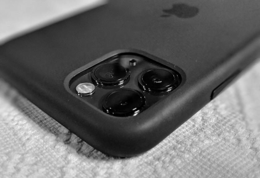 Close-up of an iPhone camera lens