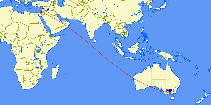 El Al Route Map El Al's Nonstop "Trial" Flights To Melbourne, Australia - One Mile At A Time