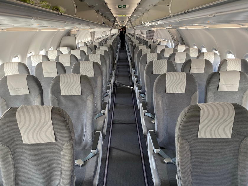 Finnair business class cabin seats aboard an Airbus A321