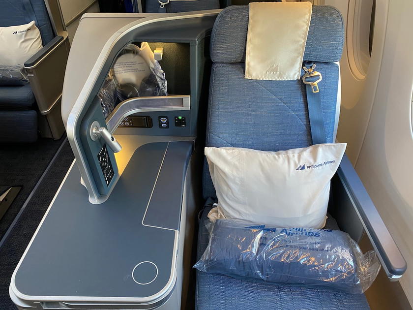 Philippine Airlines A350 business class cabin with seats and mood lighting