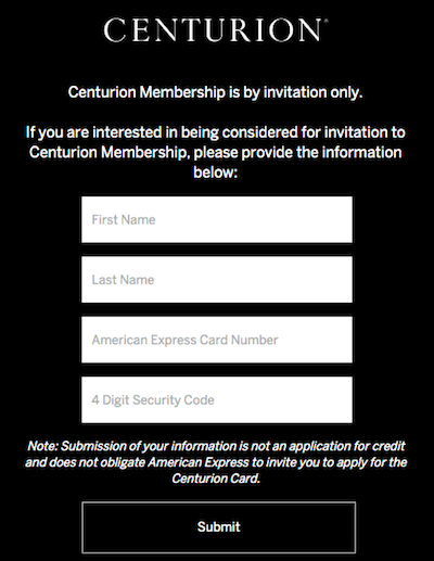 request centurion card