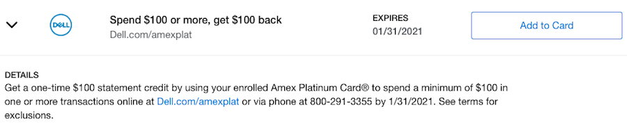 Amex Platinum Offering $100 Dell Credit - One Mile at a Time