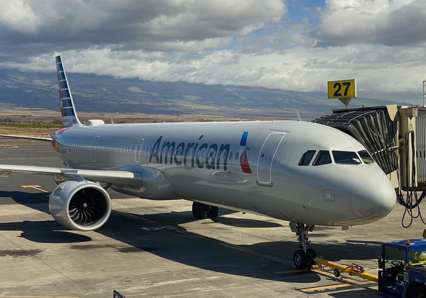 American Airlines Airbus A321neo parked at the gate in Maui