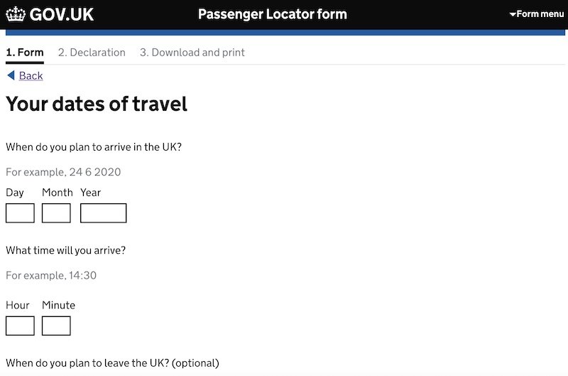 problems with uk passenger locator form