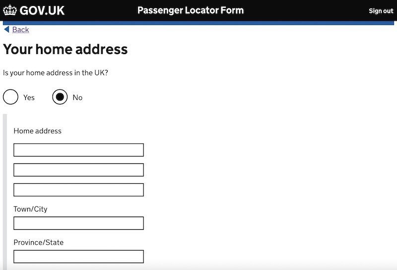 filling out uk passenger locator form