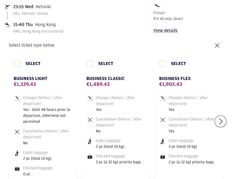 Finnair's Brutal New "Business Light" Fares One Mile at a Time