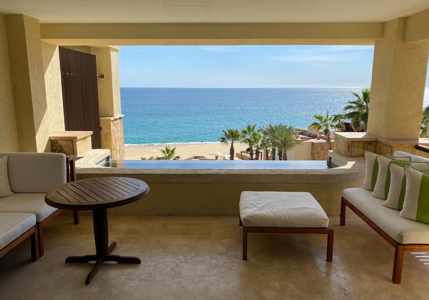 Pool and ocean view at the Waldorf Astoria Los Cabos Pedregal
