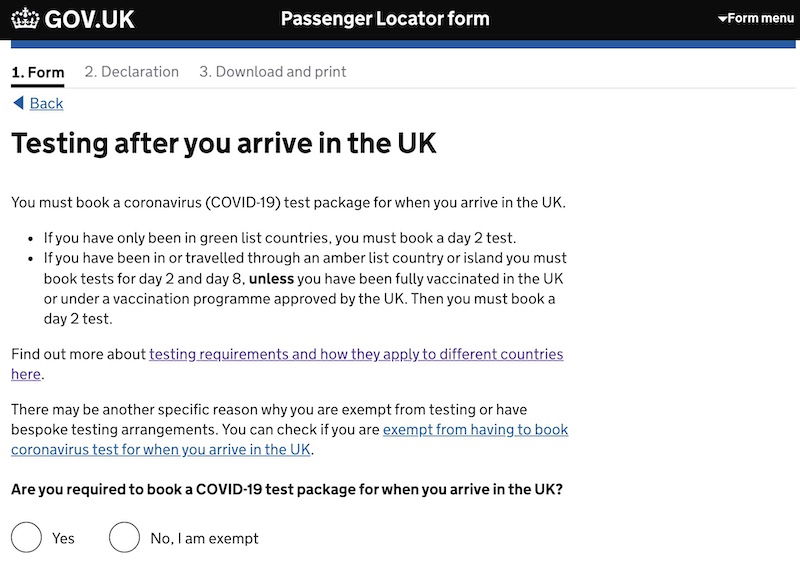 filling out uk passenger locator form