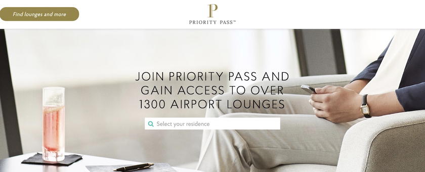 Priority Pass enrollment screen for selecting your country of residence