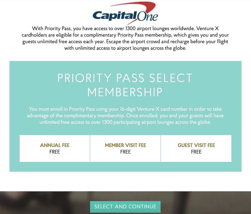 Priority Pass enrollment page confirming the membership comes at no cost with the card