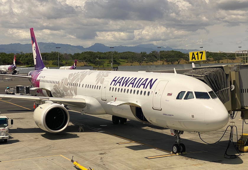 Hawaiian Airlines first class cabin on an Airbus A321neo with recliner seats