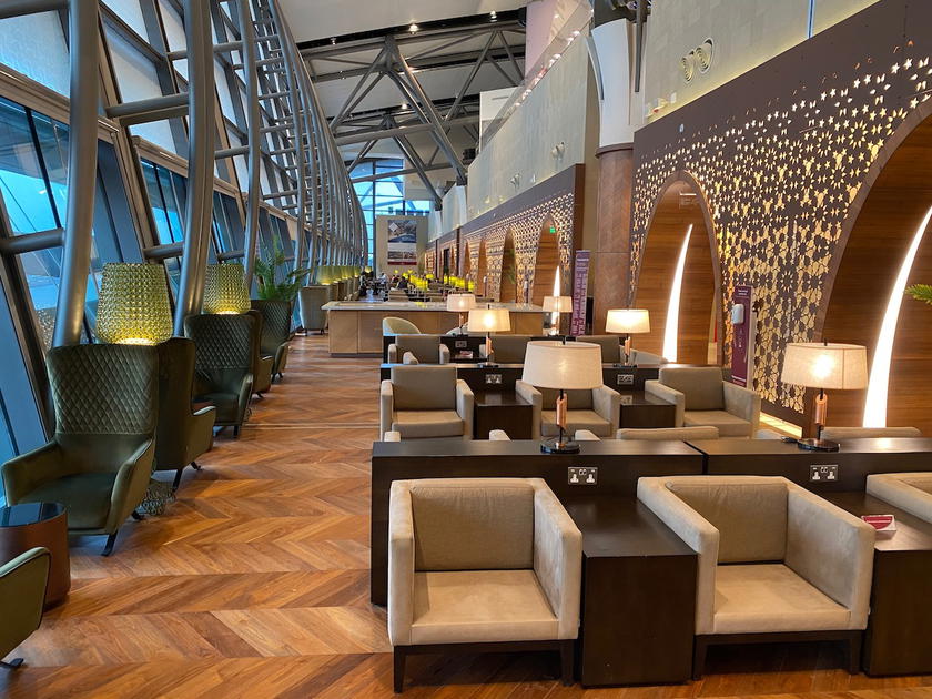 Seating area in the Primeclass Lounge at Muscat airport, a Priority Pass lounge