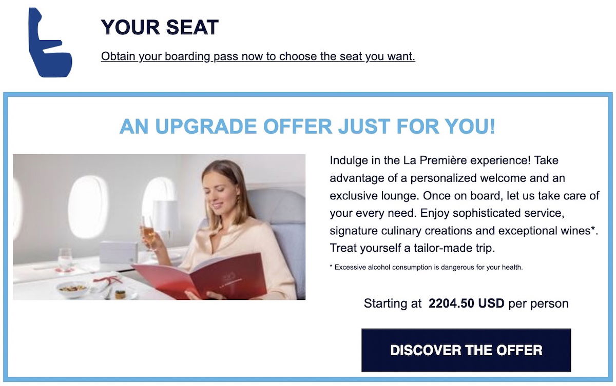 Air France Upgrade Seat with Miles, Bid, Cash and La Première