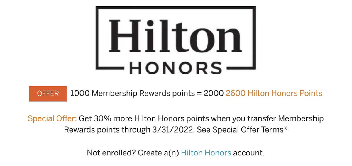 Transfer Amex Points To Hilton With 30 Bonus One Mile at a Time