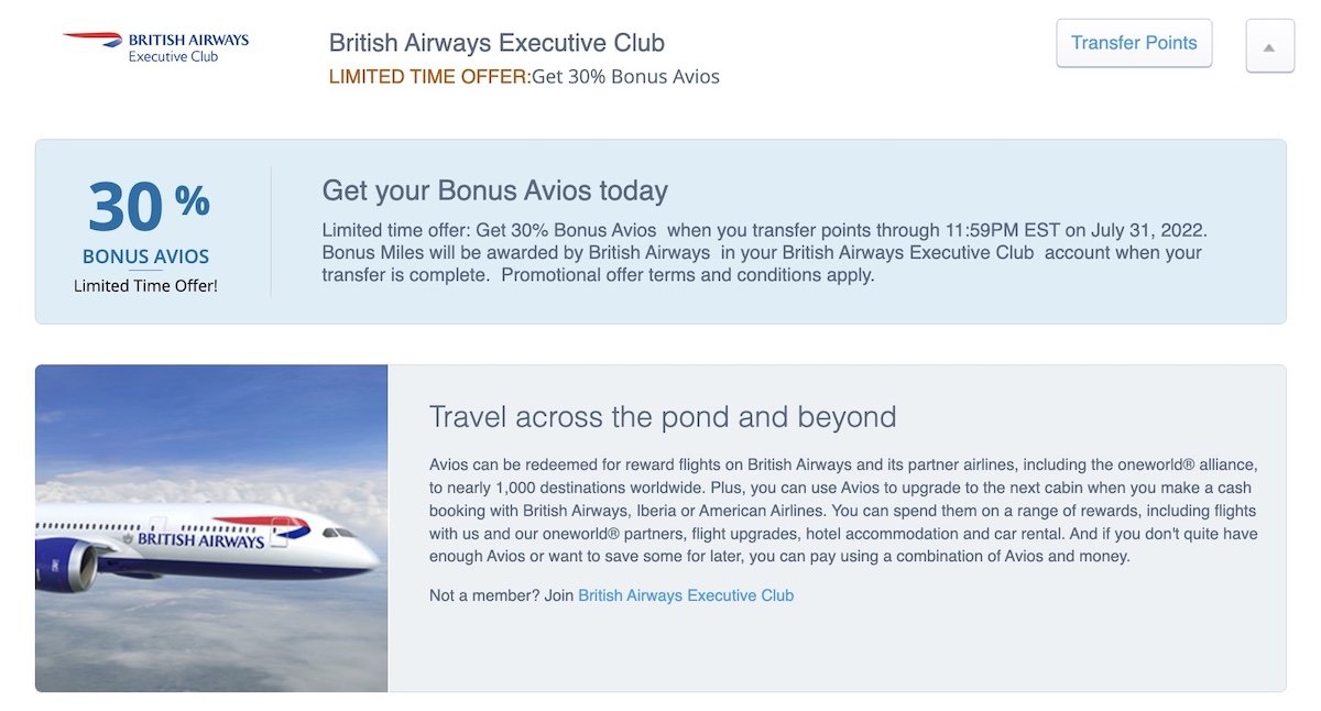 Transfer Chase Points To British Airways With 30 Bonus One Mile at a