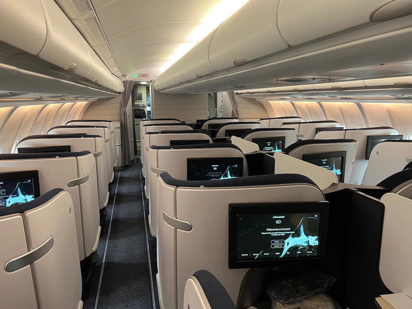 Finnair business class cabin aboard an A330