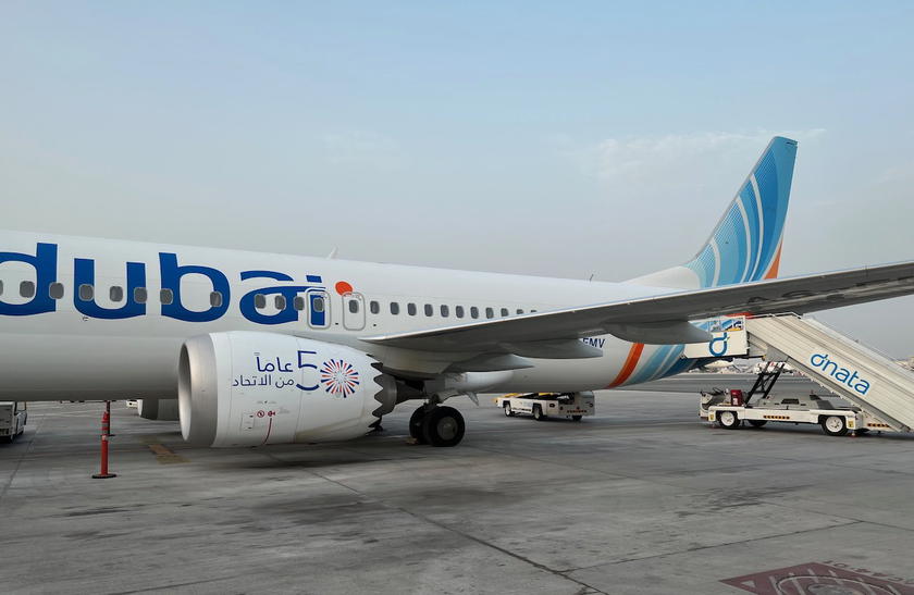 Flydubai business class cabin interior aboard a Boeing 737 MAX 9