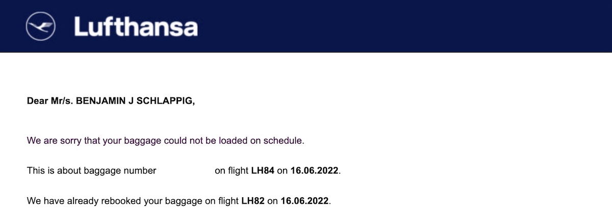 Lufthansa airlines lost store baggage claim