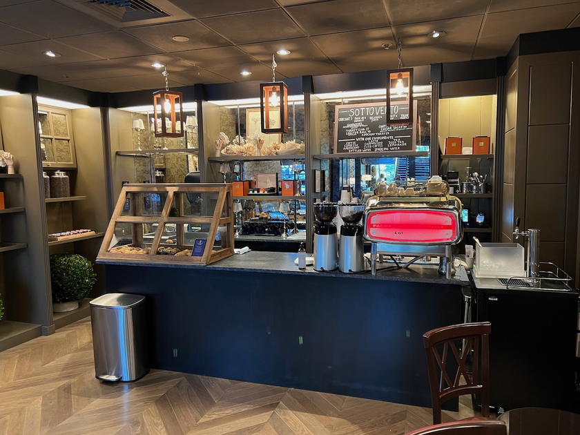 Complimentary coffee shop setup for guests at the Four Seasons Boston