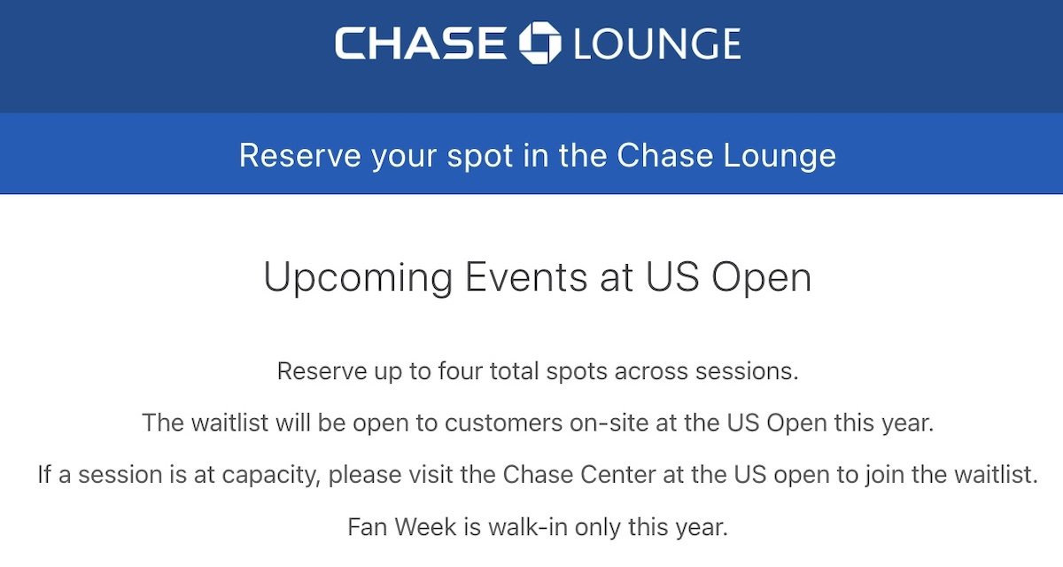 US Open Chase Lounge 2022 Reserve Your Free Spot One Mile at a Time