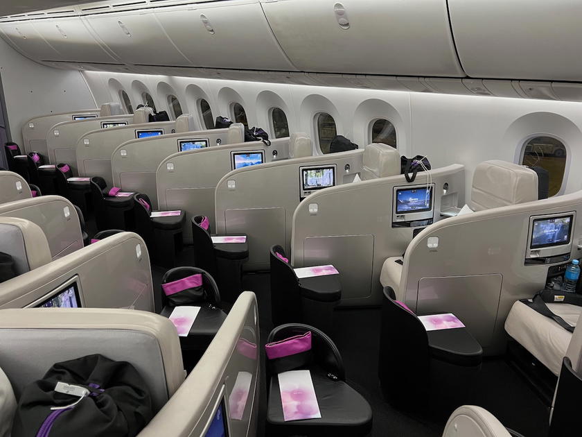 Air New Zealand business class seats aboard a Boeing 787