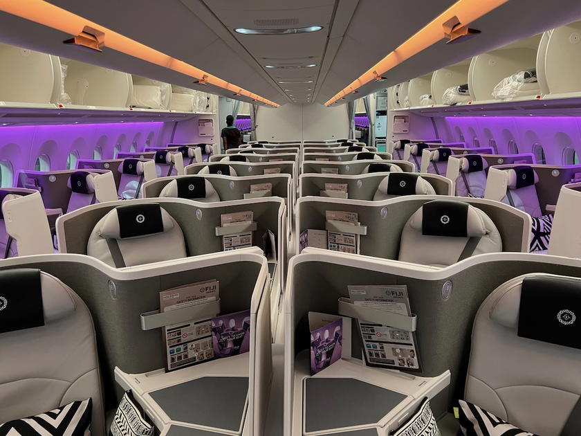 Fiji Airways A350 business class cabin, an example of travel that credit card tax payment rewards can fund