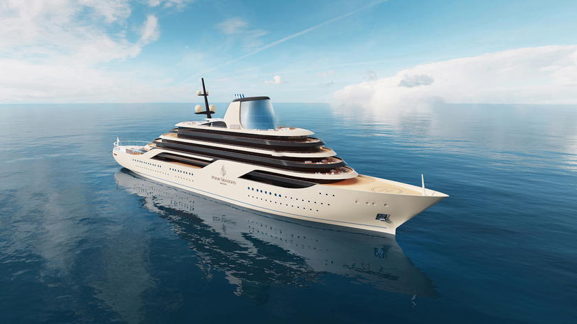 Rendering of the Four Seasons Yachts ship sailing in open water