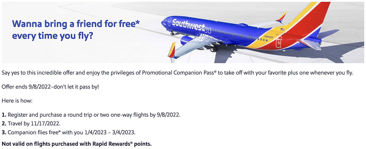 southwest travel companion promotion