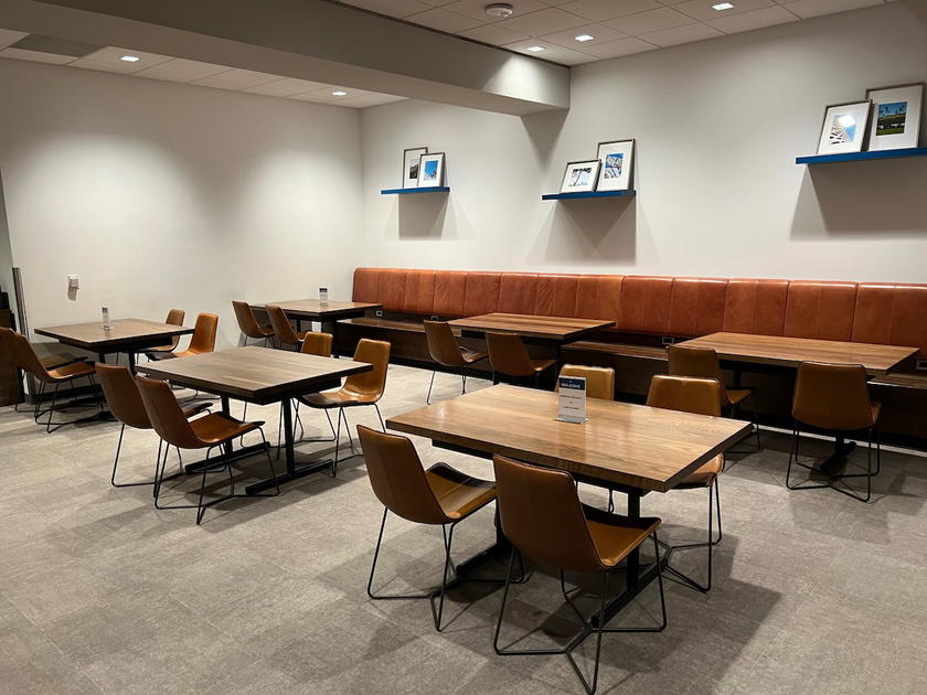 Seating area inside the Alaska Lounge at LAX