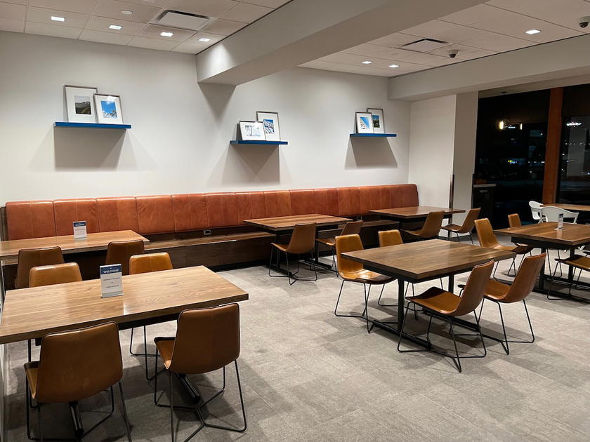 Seating area inside the Alaska Lounge at LAX airport
