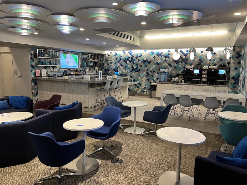 Interior seating area of the Amex Centurion Lounge at LAX