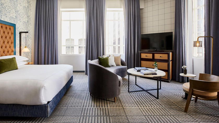 A guest room at the Kimpton Hotel Monaco in Denver