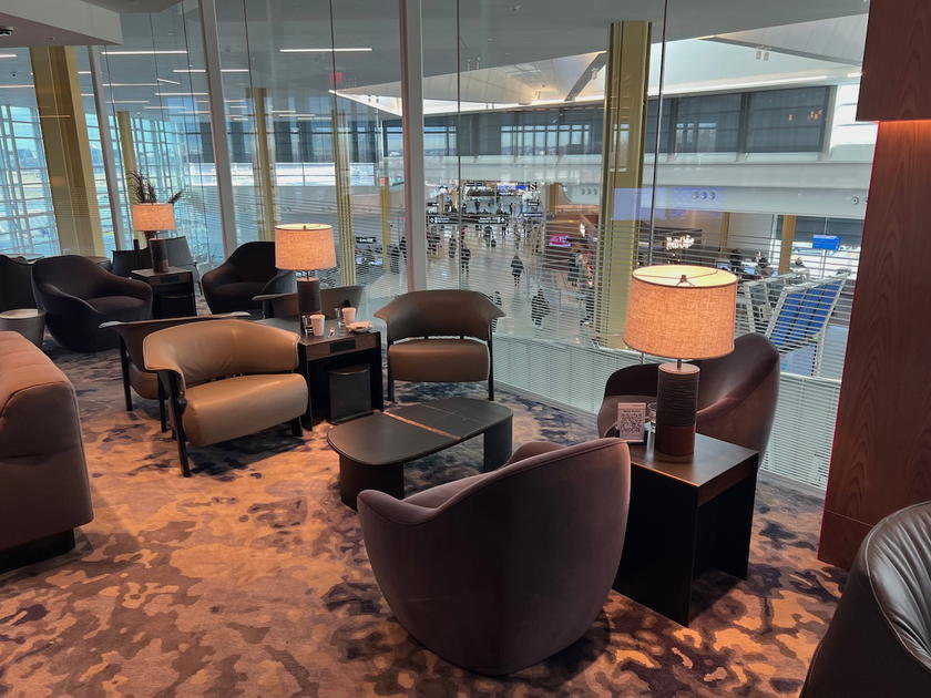 Seating area inside the American Airlines Admirals Club lounge at Washington National Airport